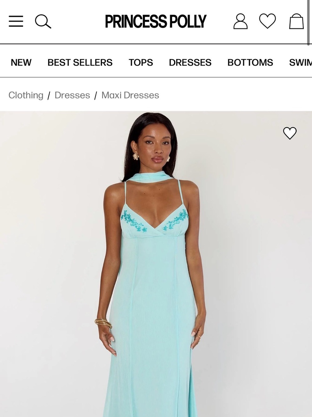 Princess Polly Jadira Scarf Maxi Dress - Aqua Embroidered Maxi Dress NWT size 6